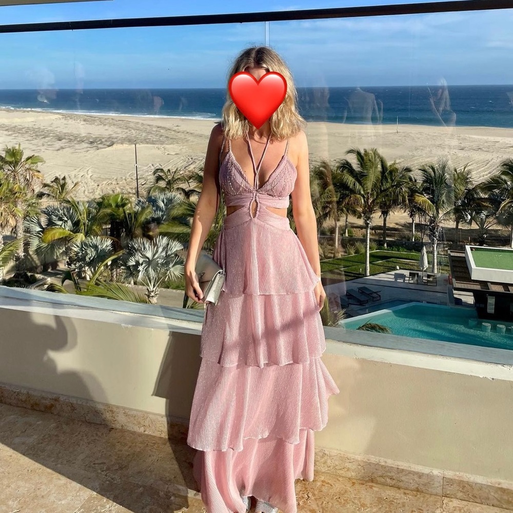 Sophie Maxi Dress / Pink shimmer tiered maxi dress